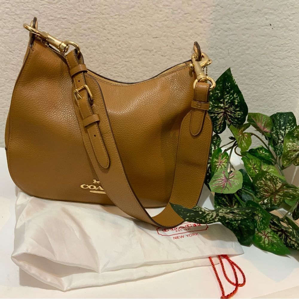 COACH F76695 JES HOBO brown Refined Pebble Leather Womens/Shoulder Handbag - Picture 2 of 14